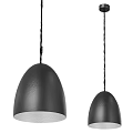 Two Black Dome Shaped Modern Pendant Lights With Minimalist Design Hanging Against White Background