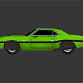 Classic Green Muscle Car With Black Stripes And Shiny Alloy Wheels