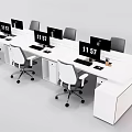 Modern Multiple Office Workstations With White Desks Computer Monitors And Rolling Chairs 3d model