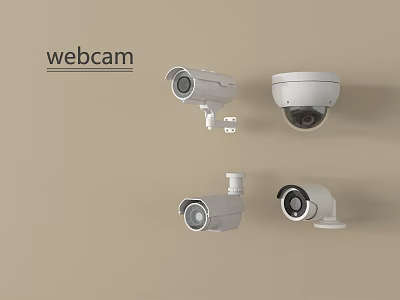 Webcam Surveillance Security Cameras With Wall Mounted Different Types And Clear Monitoring System 3d model