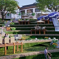 Scenic Park Landscape With Terraced Green Areas Wooden Platforms And Relaxing Seating