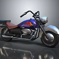 Vintage Style Purple Motorcycle With Red Flame Design Brown Seat And Round Headlight