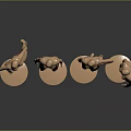 Four Gold Female Mannequins in Different Poses on Round Bases Against Gray Background