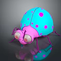 Turquoise And Pink Polka Dot Insect Toy With Large Shiny Eyes And Reflection