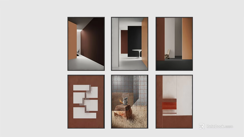 Modern Interior Design With Various Spaces Brown Black White Tones And Decor Elements 3d model