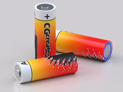 Vibrant AA Batteries In Different Positions 3d model