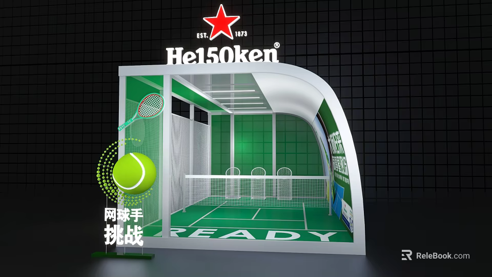 Heineken Tennis Challenge Display With Court Net Racket And Player Setup Elements 3d model 