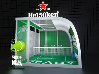 Heineken Tennis Challenge Display With Court Net Racket And Player Setup Elements 3d model