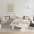 Modern Sofa Combination Cream Style Sofa Combination Coffee Table Leisure Chair Floor Lamp Hanging Painting Carpet Side Table Vase Pillow 3d model