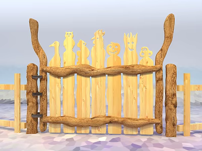 Modern Gate Garden Railing Wooden Door 3d model