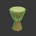 Handmade Wooden Djembe Drum With White Head Red Rim And Carved Base For Home