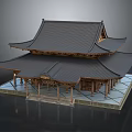 Traditional Japanese Wooden Architecture With Black Tile Roof And Curved Eaves Design