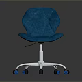 Stylish Blue Velvet Chair With Unique Design And Metal Base Wheels