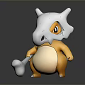Cartoon Character With White Skull Yellow Body Holding Bone Standing On Dark Background With Reflection