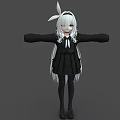 Cute Game Anime Character With White Long Hair Rabbit Ear Accessory And Black Dress