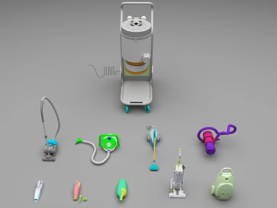 Practical Household Electrical Appliances Including Vacuum Cleaner Hair Dryer Iron And Mixer 3d model