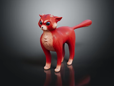 Red Horned Cat Like Creature Character Toy With Blue Eyes And White Paws 3d model