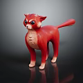 Red Horned Cat Like Creature Character Toy With Blue Eyes And White Paws