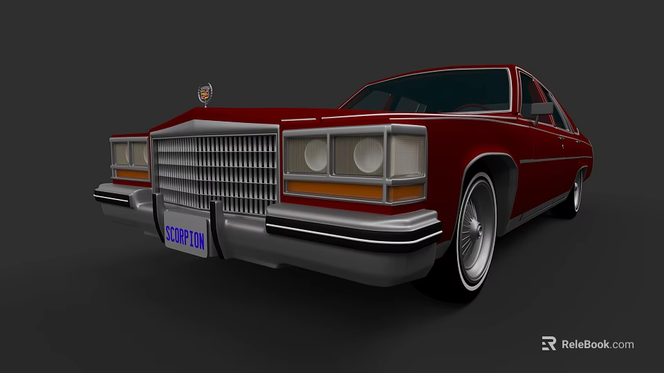Red Classic Vintage Car Front View With Chrome Grille Silver Bumper And Alloy Wheel Rims 3d model 