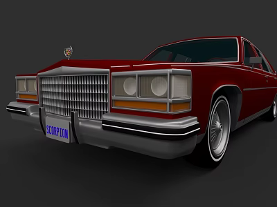 Red Classic Vintage Car Front View With Chrome Grille Silver Bumper And Alloy Wheel Rims 3d model