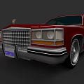 Red Classic Vintage Car Front View With Chrome Grille Silver Bumper And Alloy Wheel Rims