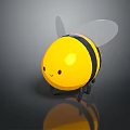 Cute Yellow Cartoon Bee With Black Stripes Smiling Face Transparent Wings On Gray Background Reflection