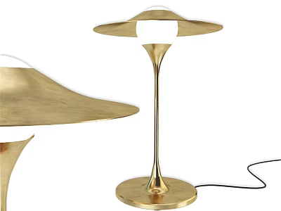 Golden Modern Table Lamp With Umbrella Shaped Shade Slender Pole And Round Base 3d model