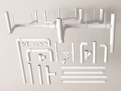 Assorted Plumbing Pipe Fittings Including Elbows Tees Straight Pipes And Connectors 3d model