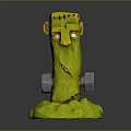 Game Movie Character Green Skinned With Yellow Head Red Eyes Stitches Holding Dumbbells On Base
