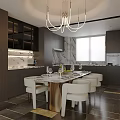 Modern Restaurant Interior Design With Marble Dining Table White Chairs Black Cabinets And Chandelier