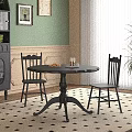 Black Round Dining Table and Chairs with Green Wall Patterned White Wall and Checkered Rug 3d model