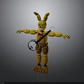 Yellow Rabbit Character with Brown Pants Purple Bow Tie Holding Stringed Instrument Arms Outstretched