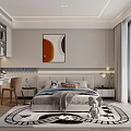 Modern Kids Room Interior Design With Bed Desk Chair Abstract Wall Art And Patterned Rug
