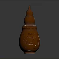 Brown Ceramic Gourd Shaped Sculpture With Intricate Carved Patterns Design