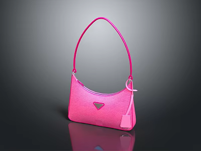 Pink Fashion Handbag with Sleek Curved Shape and Glossy Triangle Accent 3d model