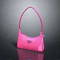 Pink Fashion Handbag with Sleek Curved Shape and Glossy Triangle Accent
