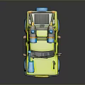 Yellow Toyota Off Road Vehicle Model With Blue Roof Searchlights And Orange Wheels