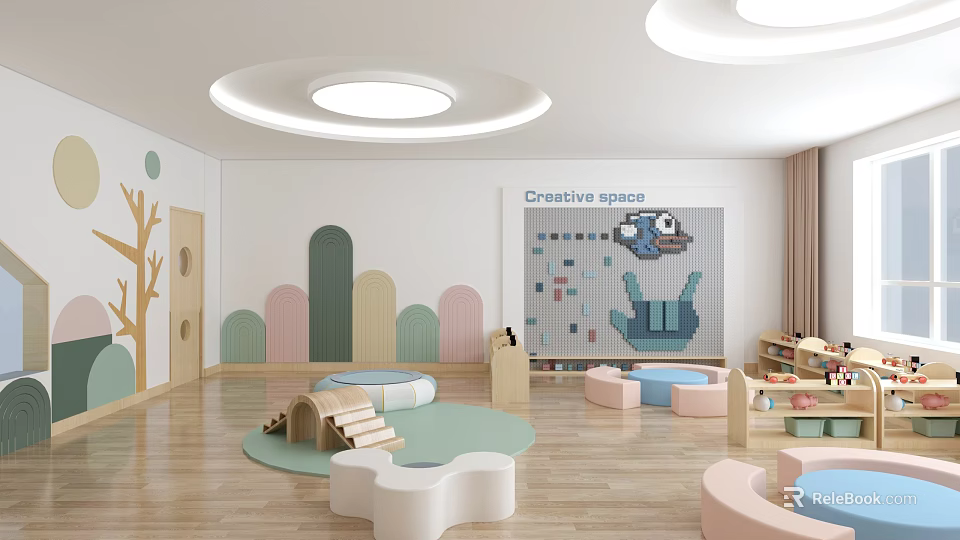 Modern Kindergarten Interior Design With Creative Space And Play Areas 3d model 