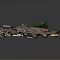 Village Model With Red Roof Houses And Green Trees Layout Design