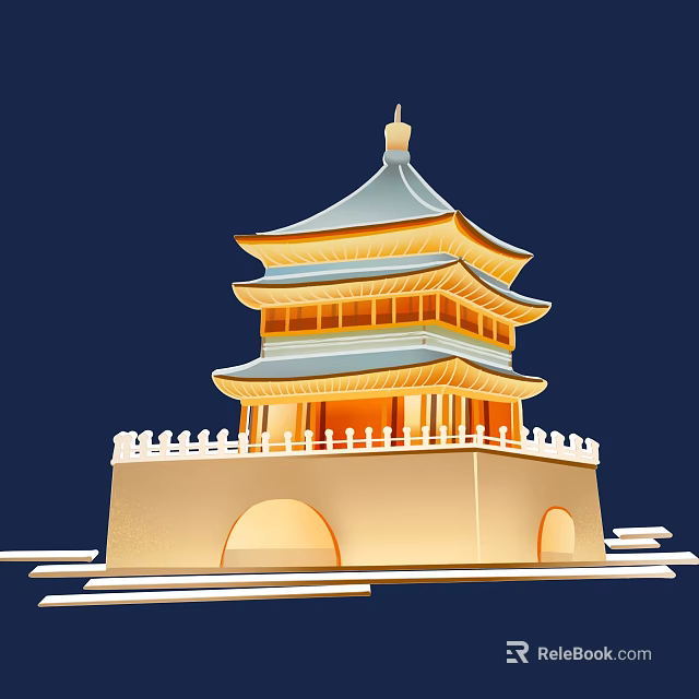 Traditional Ancient Chinese Tower Architecture With Curved Eaves Stone Base And Balustrade 3d model 