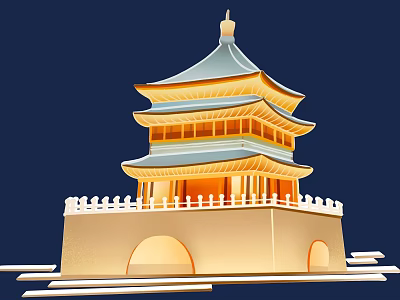 Traditional Ancient Chinese Tower Architecture With Curved Eaves Stone Base And Balustrade 3d model