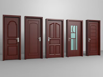 Five Brown Hinged Doors With Various Designs For Home Interior 3d model