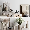 Ceramic Vessels Displayed in Home Decor with Bookshelves Plants Lamps and Decorative Paintings
