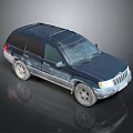 Dark Blue Vintage Jeep SUV With Roof Rack And Alloy Wheels Design