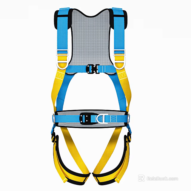 Blue Yellow Safety Harness With Mesh Panel And Adjustable Buckle Straps 3d model