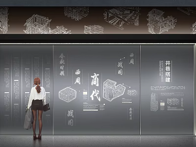 Woman Standing in Front of Commercial Cultural Wall with Shang Zhou Characters and Patterns 3d model