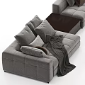 Modern Gray Sectional Sofa With Plush Pillows Soft Blanket And Coffee Table 3d model