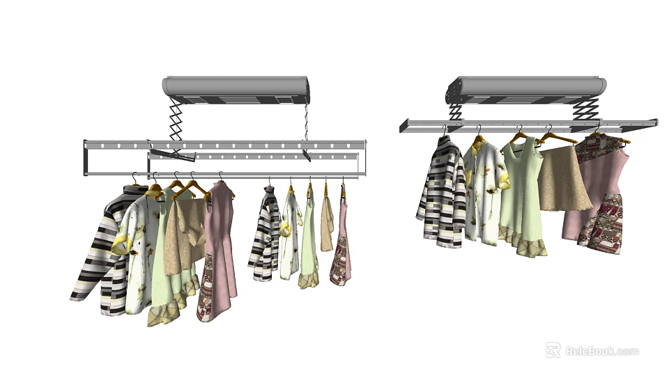Practical Ceiling Mounted Clothes Hanger With Various Hanging Garments And Adjustable Rail Design 3d model