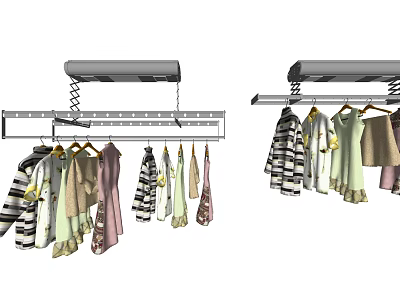 Practical Ceiling Mounted Clothes Hanger With Various Hanging Garments And Adjustable Rail Design 3d model
