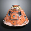 Vintage Orange Space Capsule Module With Conical Structure And Surface Windows Details 3d model